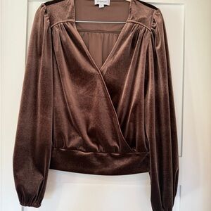 Evereve Chocolate Velvet Wrap Blouse